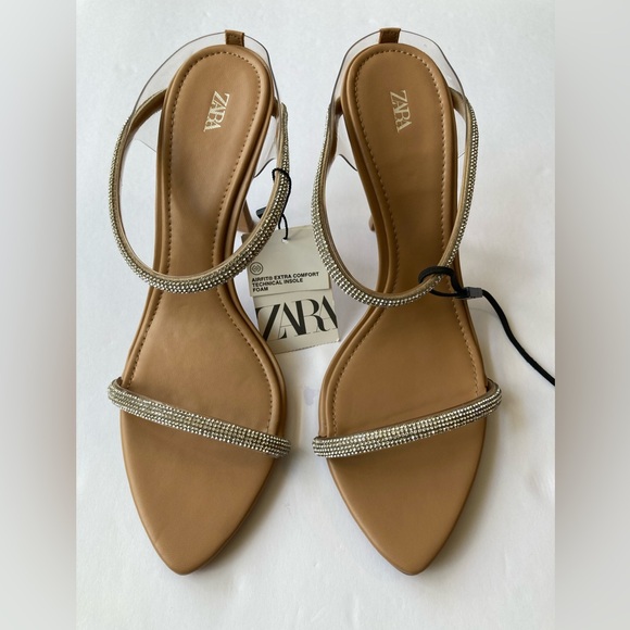 ZARA HEELED SANDALS WITH RHINESTONE STRAPS - Picture 8 of 13